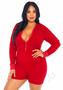 Leg Avenue Brushed Rib Romper Long Johns With Cheeky Snap Closure Back Flap - 1x/2x - Red